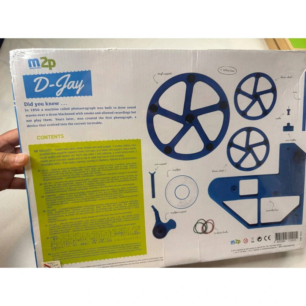 Make2Play D-Jay DIY Record Player STEM Building Kit Turntable Blue New